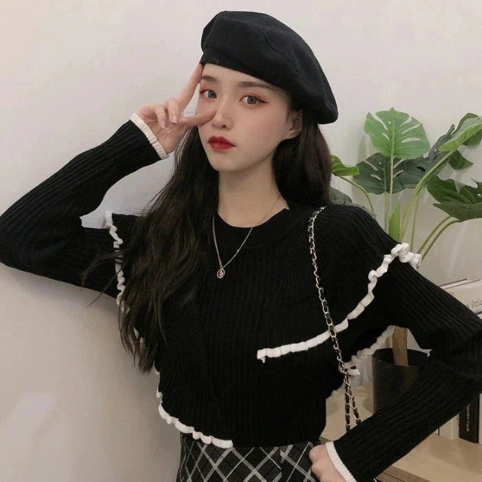 ベーシックニット ！カシミヤタッチ クルーネックトップス お肌に優しいエレガント 防寒柔軟性 着痩せ 修身 ストライプ 流行り !カシミヤタッチ ラウンドネックニット ブラウス