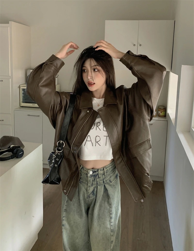 2023年秋の女性用機能性レザージャケット新デザインニッチアメリカンレトロスモールジャケットトップ 4,721円