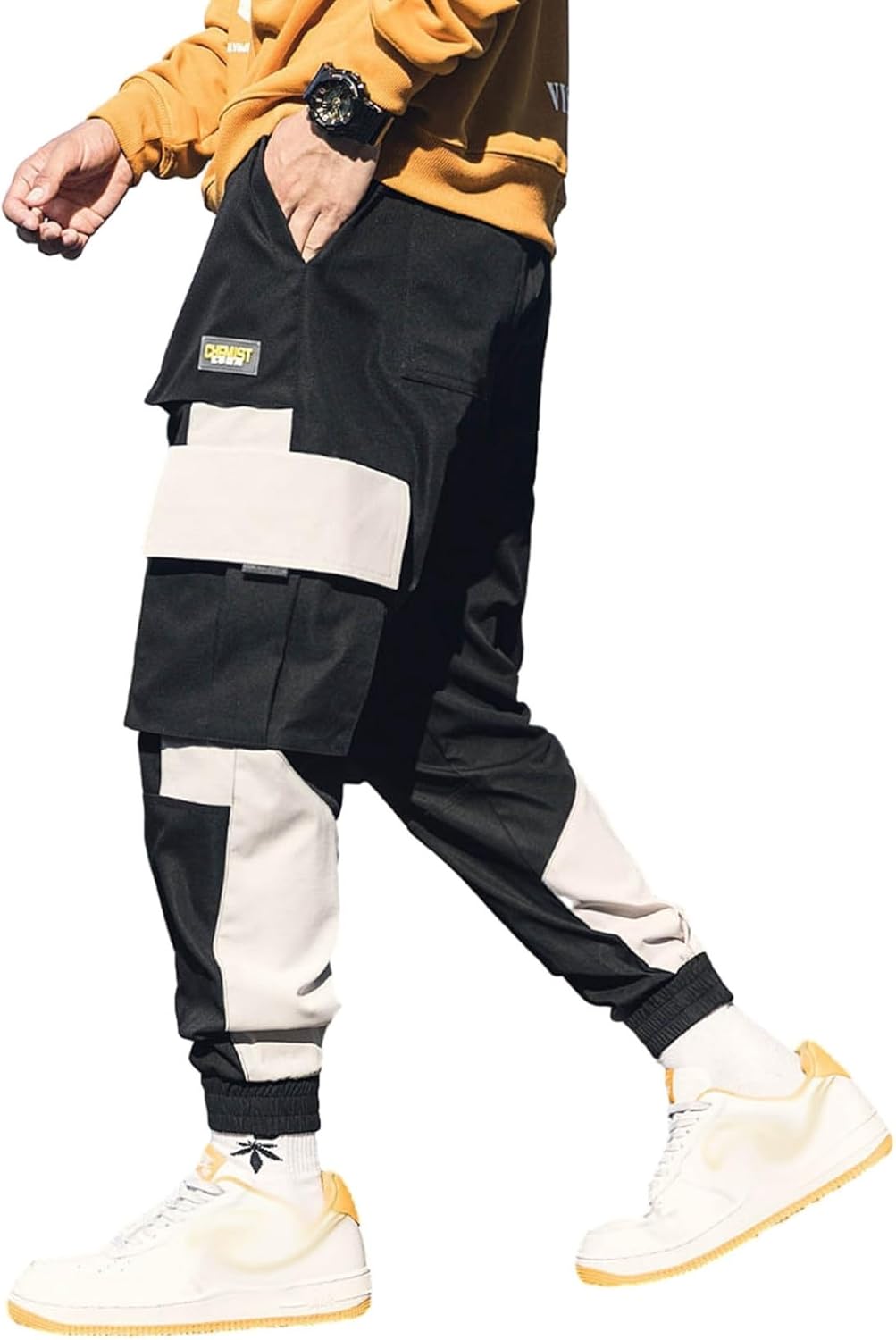 カーゴパンツ 作業パンツ メンズ パッチワーク ウエストゴム紐 原宿 ロングパンツ 綿混紡 ポケット付き 袴パンツ ボトムス 大きい ルーズワイド 通気性 薄手 旅行 オリジナル V系 パンク 春秋服