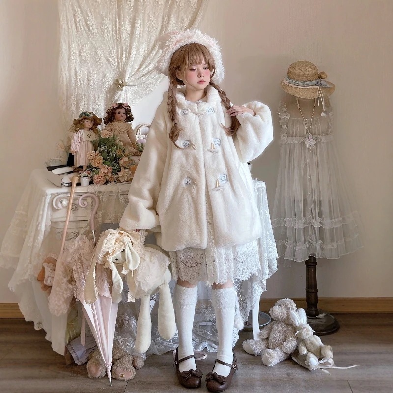 Lolita秋冬ベルベット保温コートロリータかわいい厚手上着女子学生ぬいぐるみ日系かわいいコート
