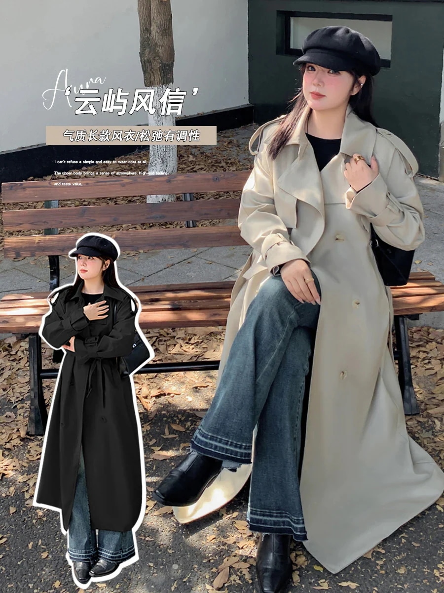 XL-5XL 体型カバー 【ぽちゃまに】 ロングコート 春 ダブルブレスト メガ割 トレンチコート アウター 大きいサイズ レディース