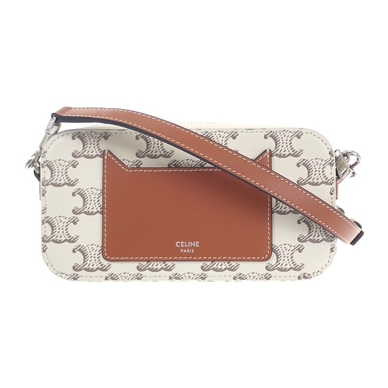 トリオンフ ホリゾンタル ポーチ 10L272DM5.04LE ショルダーバッグ キャンバス レザー タン レディース【Aランク】