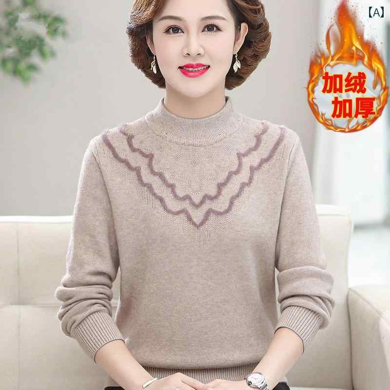 冬服 裏起毛 厚手 ニット ハーフハイネック セーター エレガント 大きめサイズ トップス レディース 冬 シンプル カジュアル