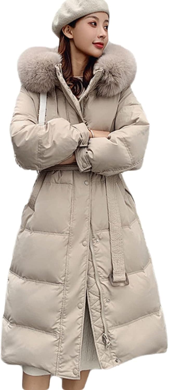 ファー付き フード ベンチコート ロングダウンコート レディース ダウンコート 中綿入り ダウンジャケット 冬服 防寒着 大きいサイズ aライン ウェストベルト エレガント アウター 防寒