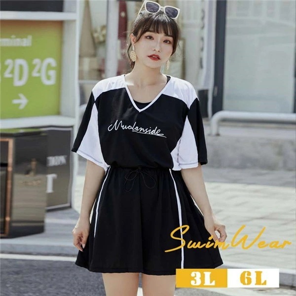 フィットネス水着 セパレート レディース 体型カバー 長袖 3点セット 多用途運動服 上下セット 速乾性 紫外線カット 可愛い かわいい 小胸 日焼け対策 パット入り 競泳練習用水着 大きいサイズ ブ