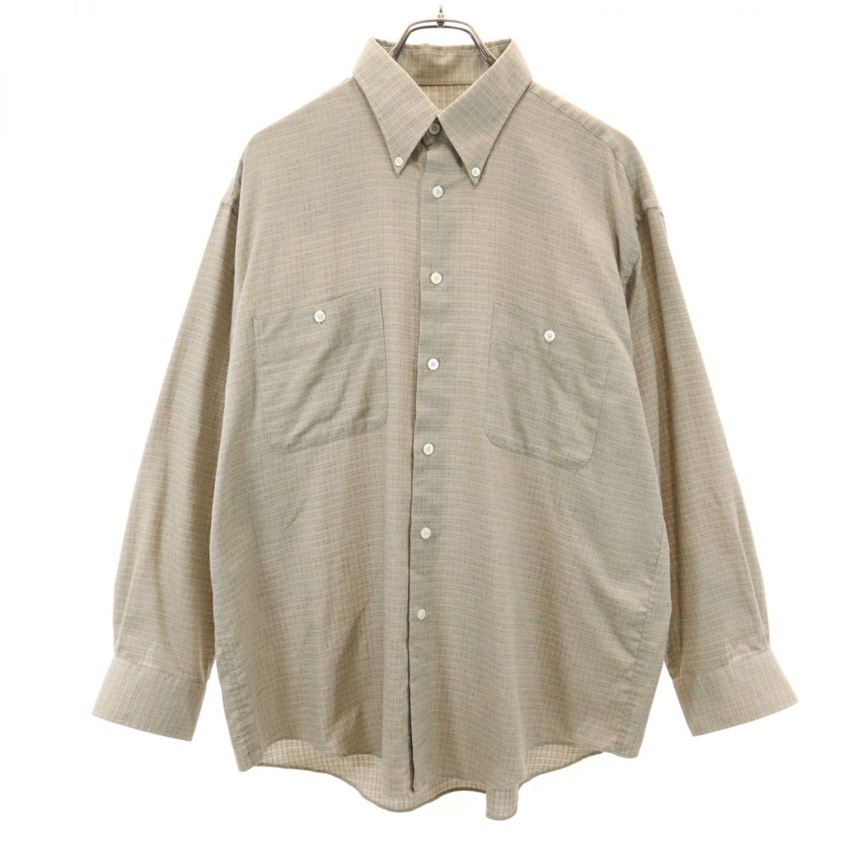 90s オールド チェック柄 長袖 ボタンダウンシャツ L ベージュ系 メンズ