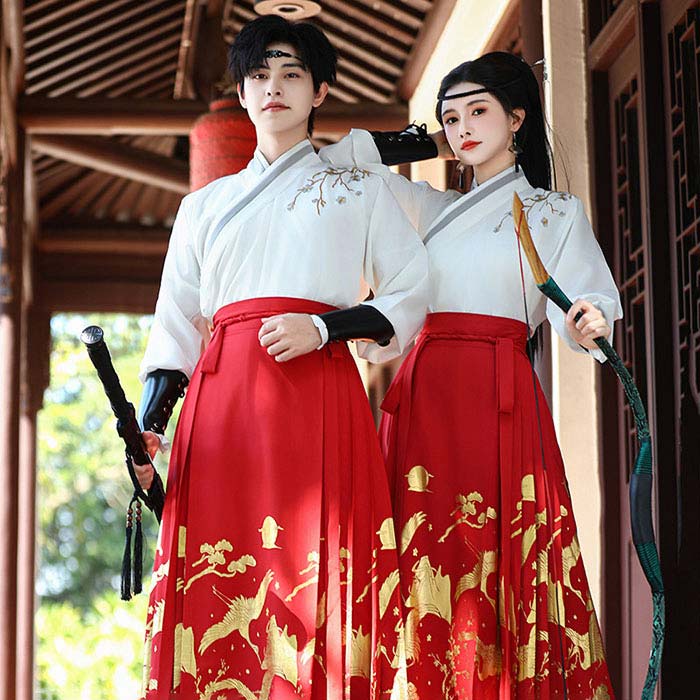 2025新作入荷 豪華漢服 2点セット 新 カップル中華コスチューム 交差襟 メンズ レディース 刺繍 鶴 漢元素 男女兼用漢服唐装 漢服 中華古コスプレ衣装 文化祭 イベント チャイナ 舞台ステージ