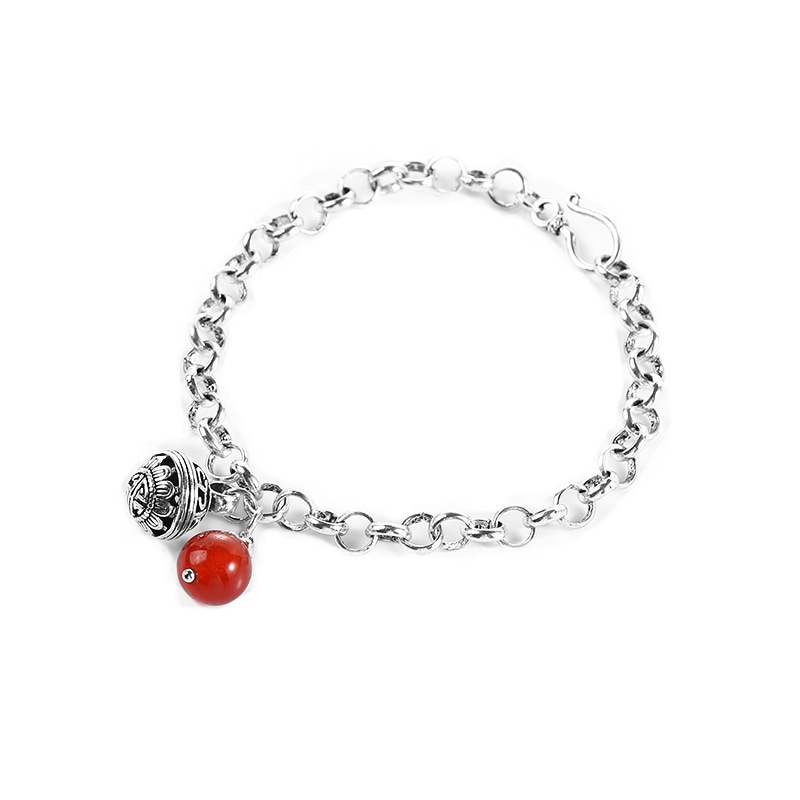 シルバー s925 鈴 チェーン ブレスレット レッドストーン アンクレット アクセサリー ジュエリー レディース 銀
