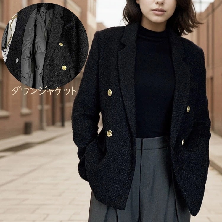 ダウンジャケット レディース ダウン ダウンコート テーラードジャケット コート アウター ジャケット ゆったり セレブファッション ダブル テーラード 金ボタン エレガント 秋 冬 おしゃれ 秋冬