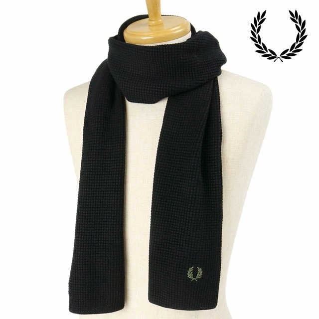 ワッフルニットスカーフ [C8150-102] WAFFLE KNIT SCARF メンズ・レディース 小物 アクセサリー ニットマフラー 防寒 BLACK