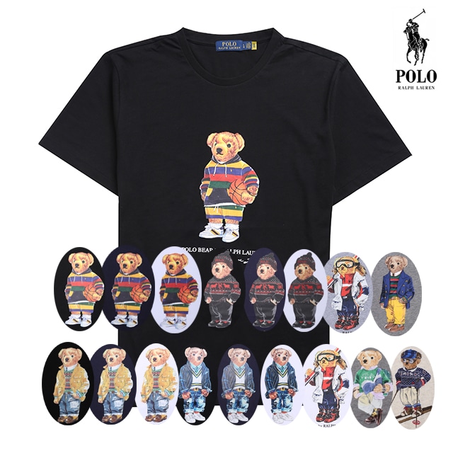 本物保証 メンズ コットン ポロベアー 限定プリント半袖 Tシャツ 5 カラー（ブラック / ヘザーグレー / ネイビー / ホワイト / オートミール） 6 スタイル（ポロベアー）