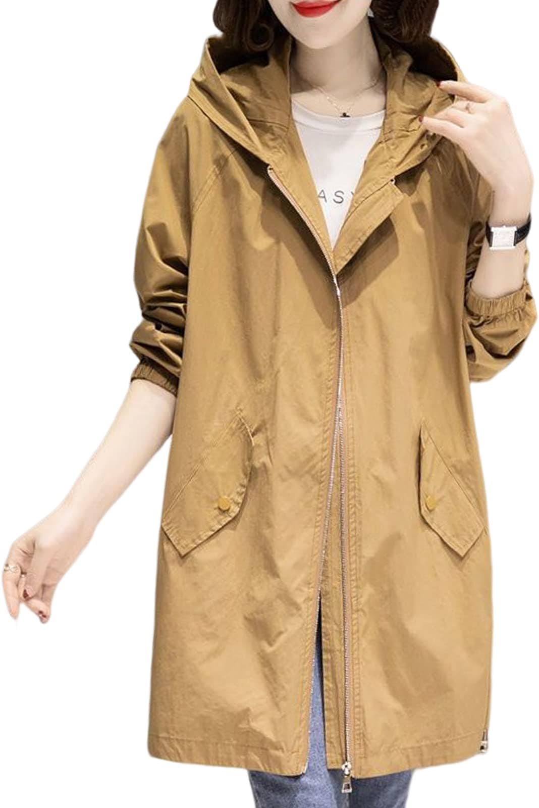 [ニーマンバイ] マウンテンパーカー 長め丈 アウター ブルゾン レディース 春 秋 フード付き 裏地あり スプリングコート アウトドアウエア アウトドアウエアー アウトドアウェア キャンプウェア ア