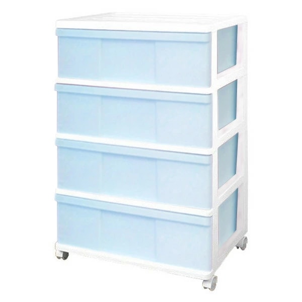 完成品 ワイドチェスト 収納ケース プラスチック 引き出し 4段 おしゃれ ホワイト／アイスブルー
