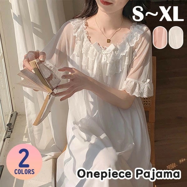 ワンピース パジャマ ルームウェア 春 夏 ネグリジェ レース リボン プリンセス風 透け感 レディース エレガント 半袖 ゆったり ロング丈 大きいサイズ 部屋着 寝巻き 韓国風 きれいめ おしゃれ 4,959円