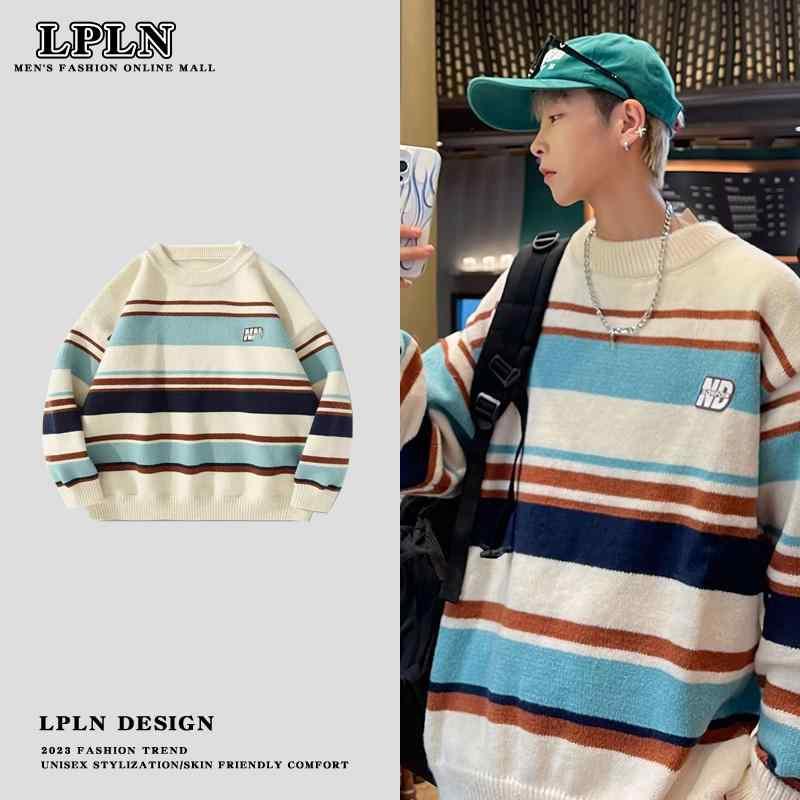 トップス ジャケット メンズ セーター 大きいサイズ ストリート おしゃれ ストライプ セーター 秋冬 プルオーバー ニット セーター