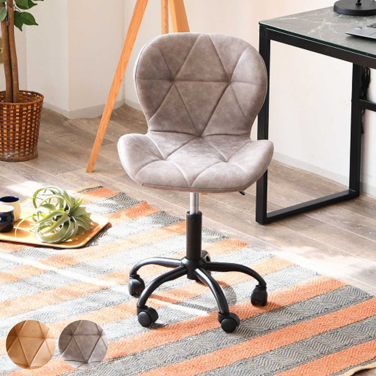 デスクチェア 座面高42.5ー55.5cm エッセイ キャスター付き パソコン チェア 椅子 オフィスチェア 回転 高さ調節 レザー調 おしゃれ オフィス 昇降式 PC ワークチェア