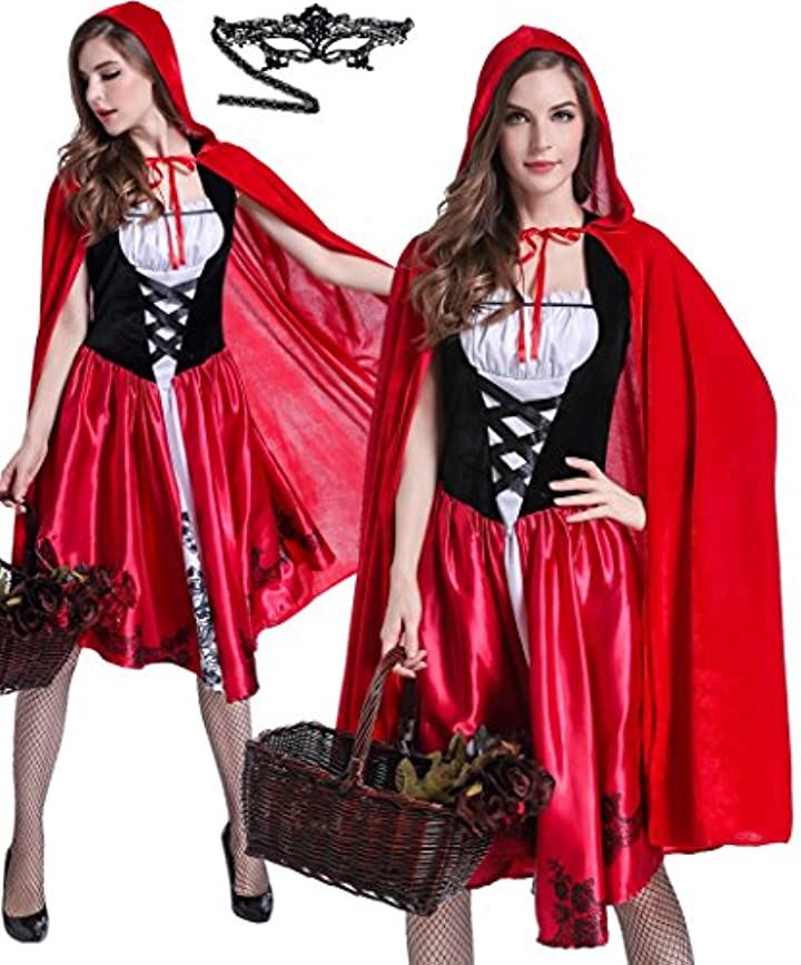 ローズカラーのワンピース ハロウィン コスチューム レースアイマスク付き 2点セット レディース S617(赤, XL)