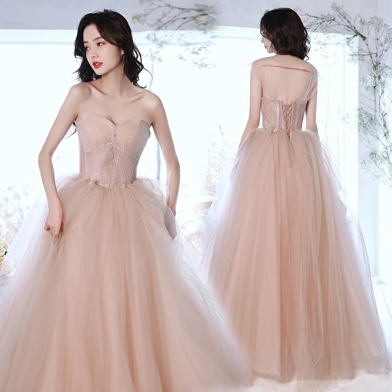 ロングドレス 発表会 演奏会ワンピース 20代 30代 40代 パーティードレス ベアトップ ロング丈 ウエディングドレス 花嫁ドレス 華やかなプリンセスラインドレス 姫系ドレス 編み上げ 二次会 披