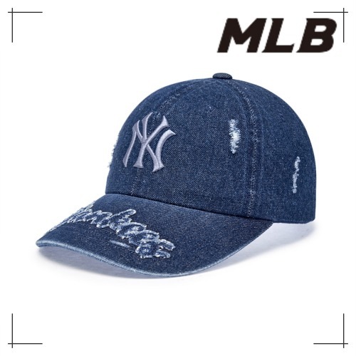 MLB公式 キャップ Vintage Destroyed Denim Unstruck Ball Cap NY (L.Navy)