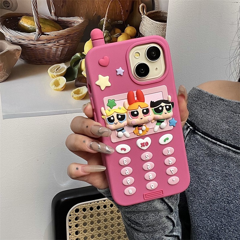 かわいい漫画の性格ニッチインソフトかわいい女の子ビッグブラザービッグパワーパフガールapple 15promax携帯電話ケース日本と韓国のiphone14に適したオールインクルーシブ落下防止13/12