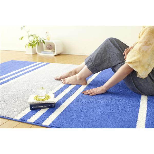 ラグマット (130cm×190cm スカイブルー) 長方形 フレンチボーダー柄 日本製 マイナス6℃冷たいクールエコ2ラグ 『NEXTHOME』