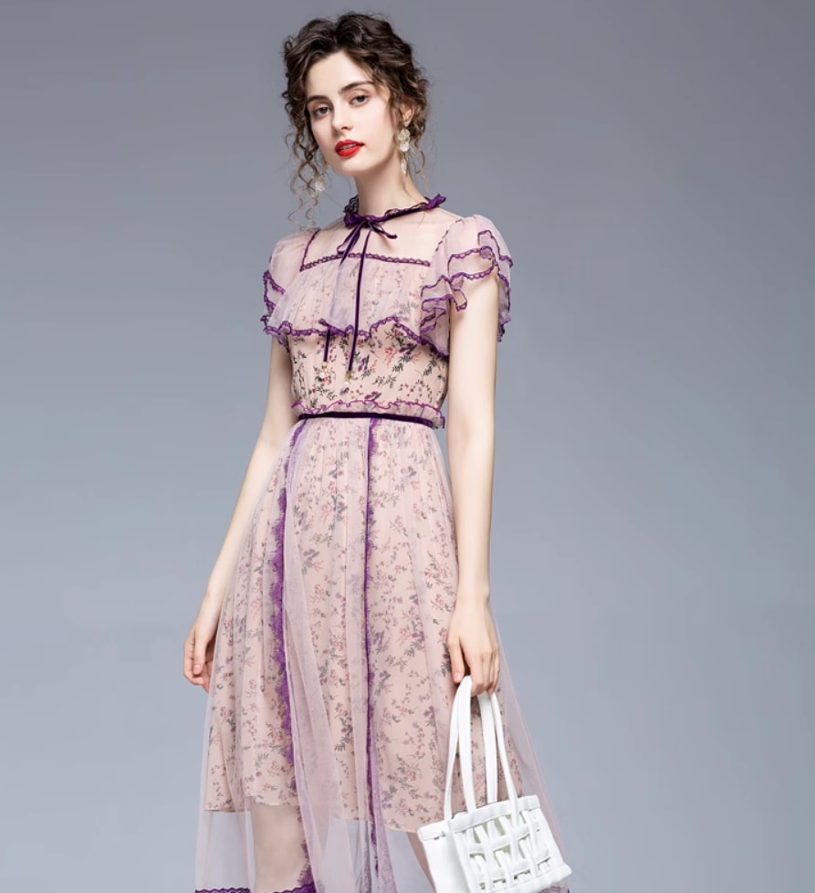 ワンピース デート モテアイテム フレアワンピース フリル シースルー 花柄デザイン 大人可愛い きれいめ 上品 おしゃれ かっこいい 大人可愛い ラブリー キュート ガーリー クール モード系
