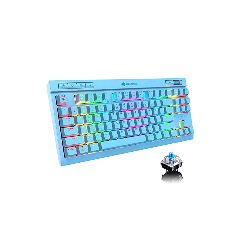 有線ゲーミングキーボード ブルー 青軸 87キー防衝突 プログラム可能 RGB タイプCケーブル付