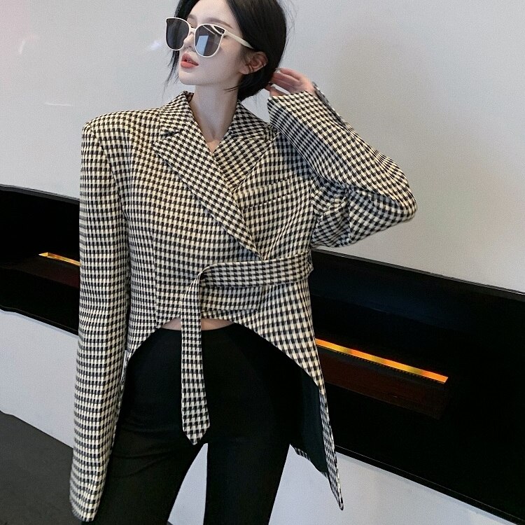 レディース アウター Vネック 千鳥格子 チェック柄 ビッグシルエット きれいめ 女っぽ シンプル 5,382円