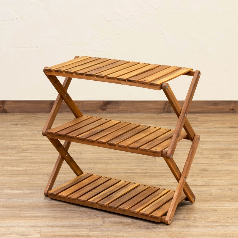 NEW　アカシア　折り畳みラック　3段　ワイド