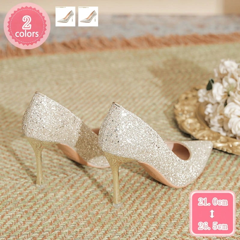 1000円OFFクーポン パンプス デート 結婚式 痛くない 入学式 パーティー フォーマル ラメ ポインテッドトゥ 大きいサイズ 小さいサイズ ピンヒール ハイヒール ウェディングシューズ 美脚 6