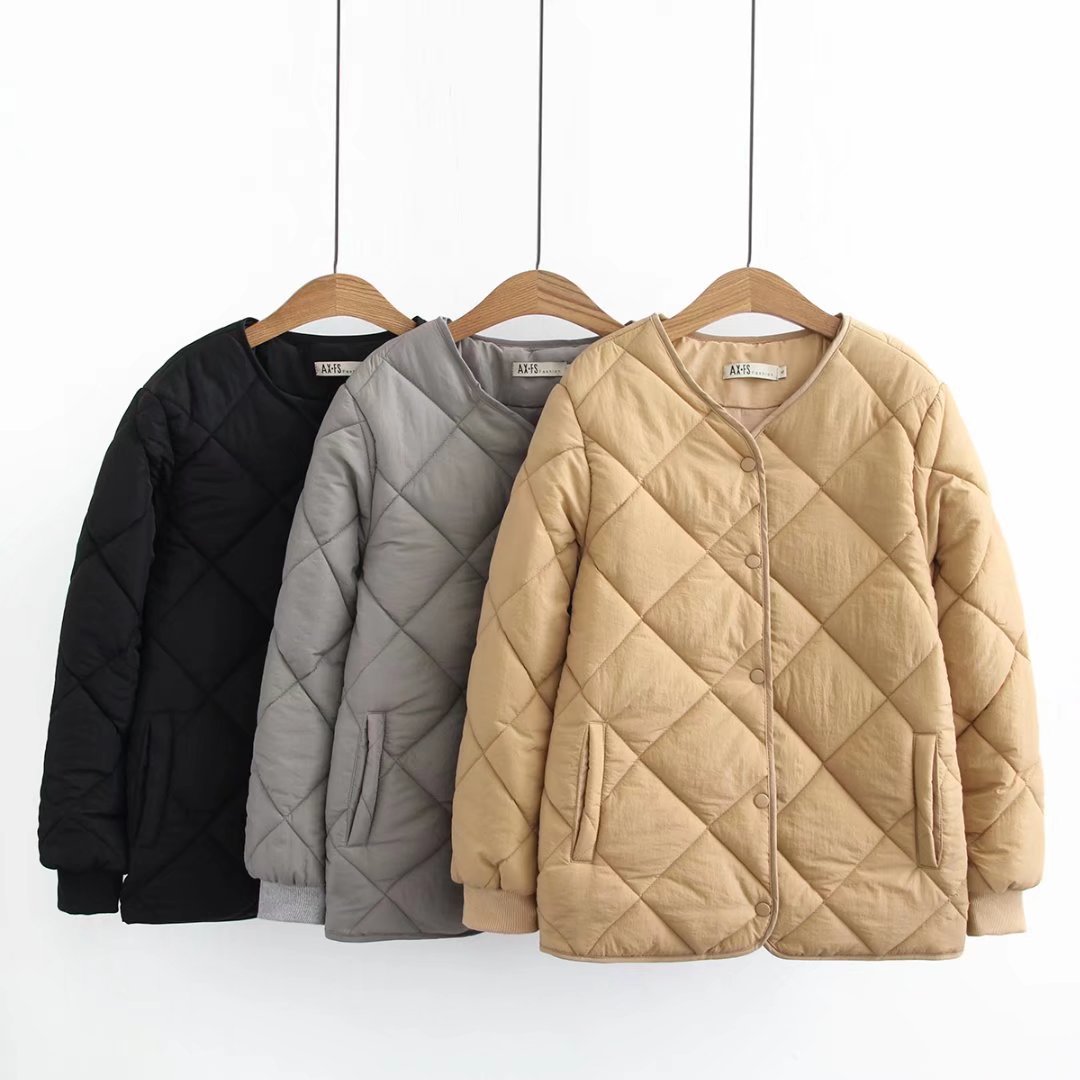 キルティング レディース 幾何柄 中綿 キルトコート ショート丈 シンプル ボタン留め 大きい ゆ