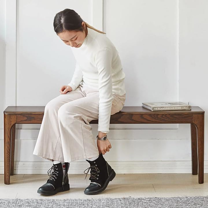 ダイニングベンチ アメリカオークウッド 幅80cm 木製 エントランスベンチ 二人かけ 長椅子 玄関 北欧風 天然木材(ウォールナット色, 80x35x45cm)