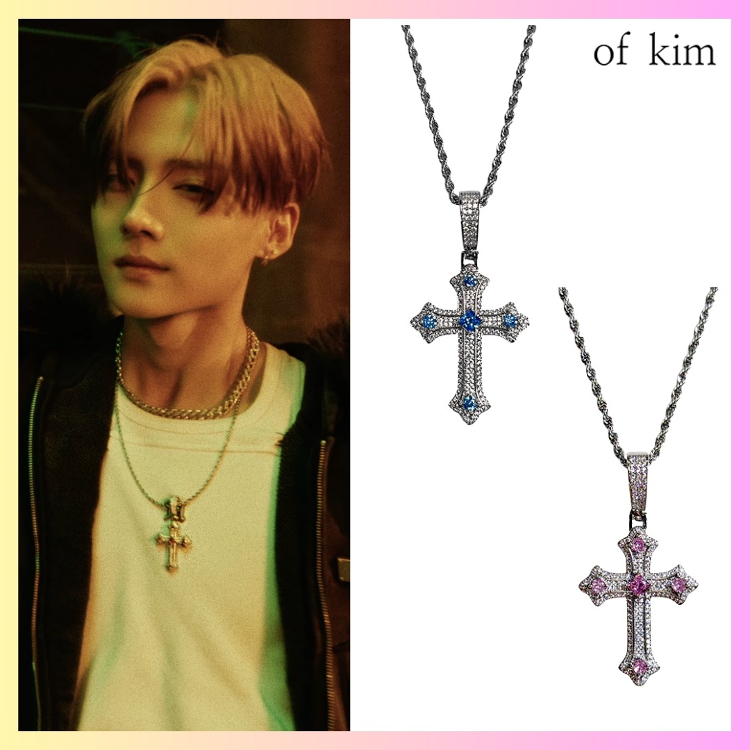 [OF KIM] [ALPHA DRIVE ONE サンウォン着用] All-Cubic Point Cross Necklace - 2 Colors + FREE OMAKE ネックレス