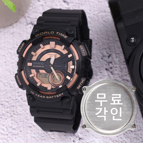 無料刻印 AEQ-110W-1A3 スポーツ メンズ ウレタン腕時計 d