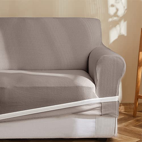 Topfinel ソファーカバー 3人掛け 肘付き 無地 北欧風 ストレッチ フィットタイプ 伸縮素材伸び良く 滑り止め 柔らかい 犬 猫 傷 防止 超便利 四季適用(タウプ)