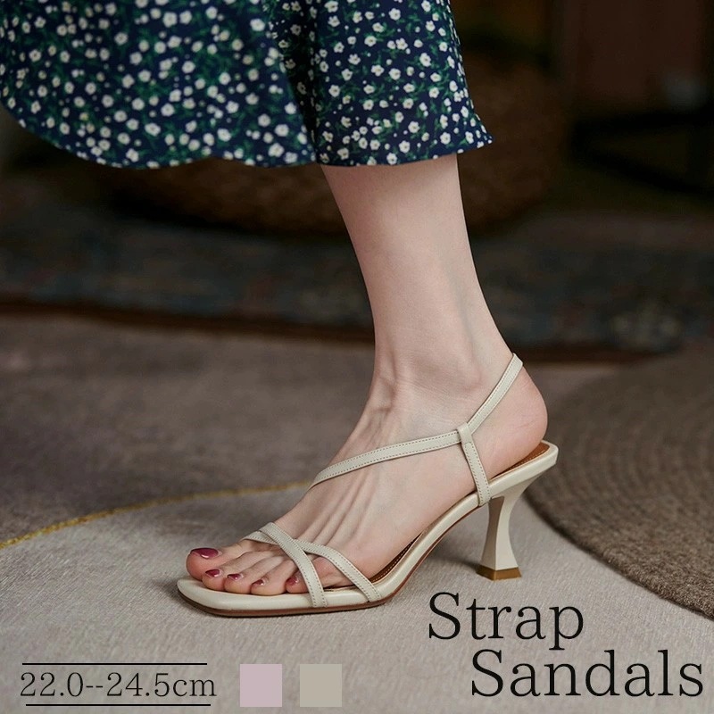 ストラップサンダル 華奢サンダル 細ストラップ レディース 美脚 春夏 シンプル きれいめ 大人 レディースサンダル 20代 30代 40代 エレガント 歩きやすい オフホワイト パープル 22.0～