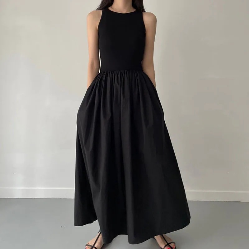 2color レディース ワンピース ノースリーブロングワンピース マキシ丈ワンピース マキシ丈