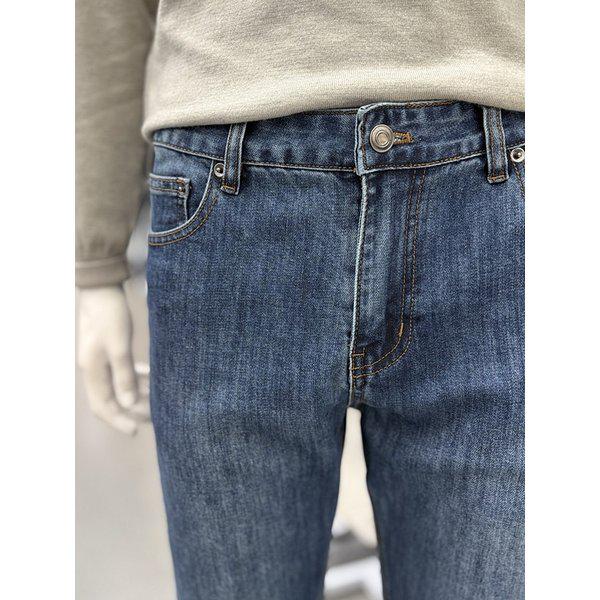 メンズ秋冬コットン混紡 伸縮性に優れた4方向ストレッチ ブルーウォッシュ デニムジーンズ