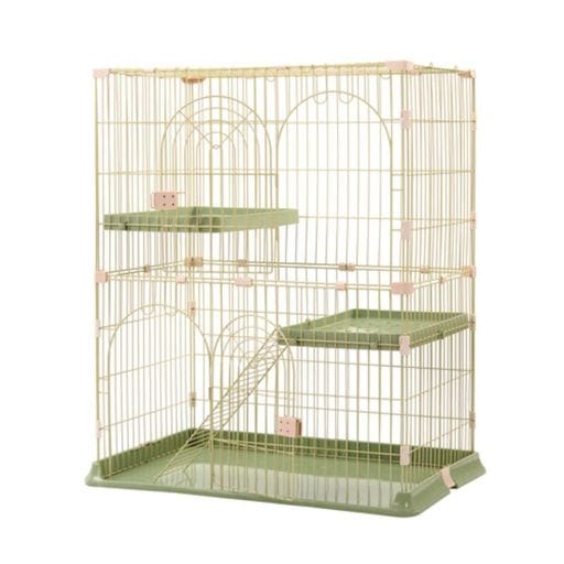 BTM 猫ケージ キャットケージ 2段 おしゃれ キャットハウス ネコハウス 留守番 梯子付き 保護 脱走防止 組み立て簡単 多頭飼い 多頭 ペットケージ グリーン L
