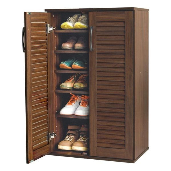 ルーバーシューズラック 約 幅60×奥行37×高さ95cm ブラウン RSR-1700BR