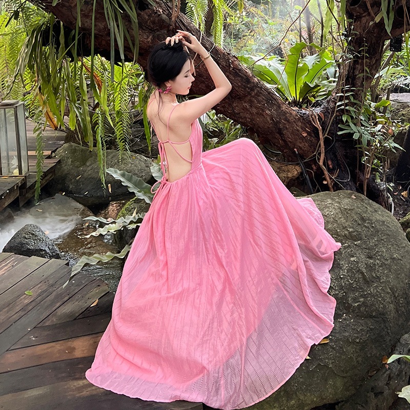 ライトピーチピンクビッグスイングスーパーフェアリー美しいバックレースアップドレス夏のオフショルダーバケーションストラップレスプリンセスドレス