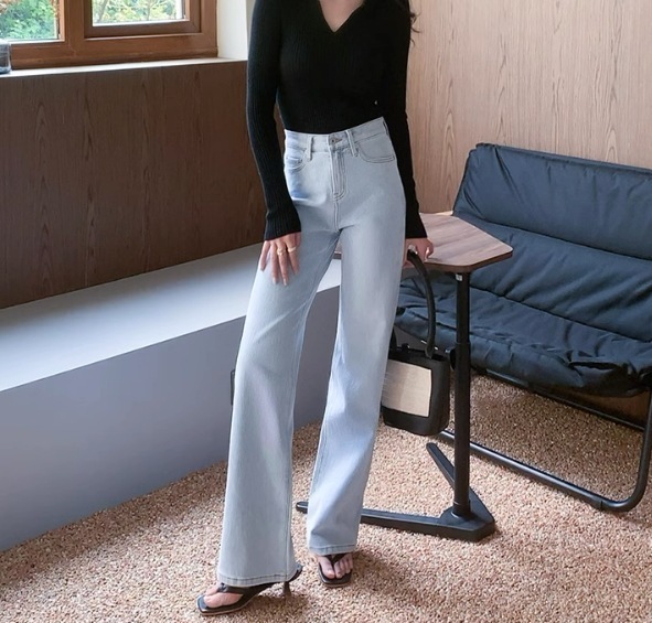 レディース パンツ ボトムス デニム Gパン ワイドパンツ フルレングス ワイド フレア ファスナー ポケット ハイウエスト ブルーデニム かわいい シンプル カジュアル おしゃれ かっこいい レトロ