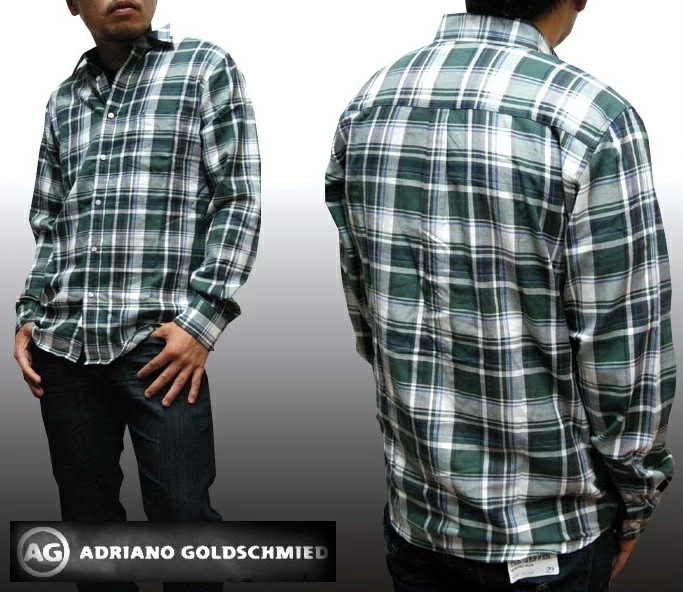 AGジーンズ カジュアルシャツ メンズ 長袖 チェックシャツ グリーン エージージーンズ シャツ AG Jeans 正規 アドリアーノ ゴールドシュミット 雑誌 掲載 LAセレブ カジュアル スタイル
