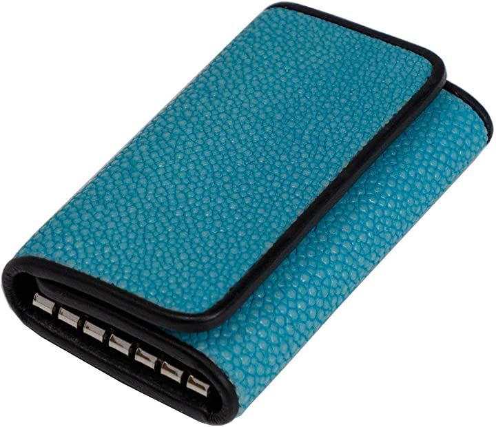 キーケース 本革 スティングレー 高級 エイ革 ポリッシュ 加工 ガルーシャ 人気( ターコイズブルー)