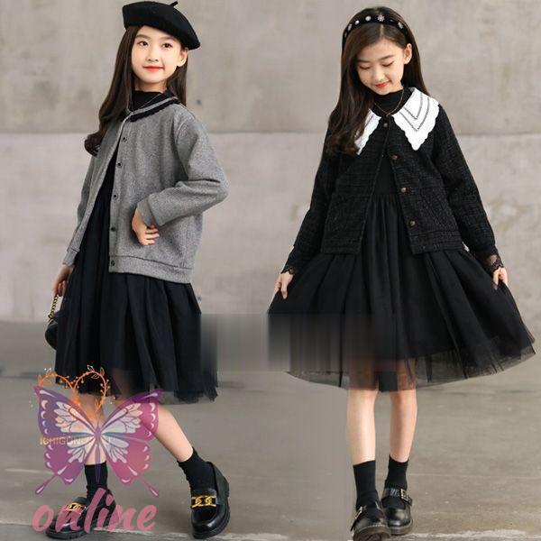 子供服 秋冬 セットアップ 女の子 カーディガン ワンピース 2点セット キッズ 誕生日 結婚式 発表会 フォーマル 入学式 ブラック グレー こどもドレス ピアノ お 5,535円