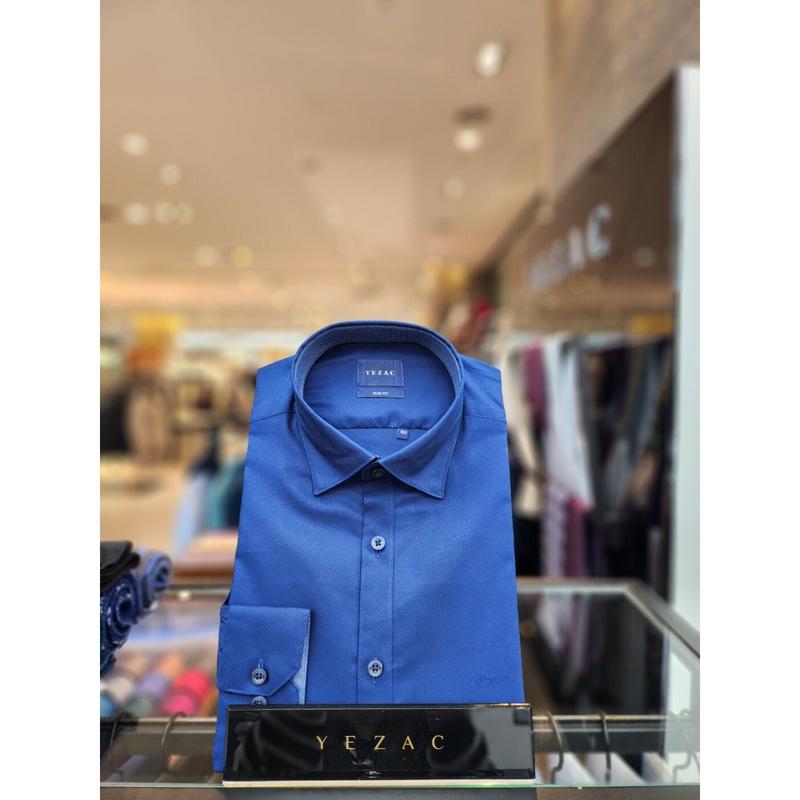AK平沢店 シャツ ソリッド コットン混紡 スリムフィット シャツ ネイビー