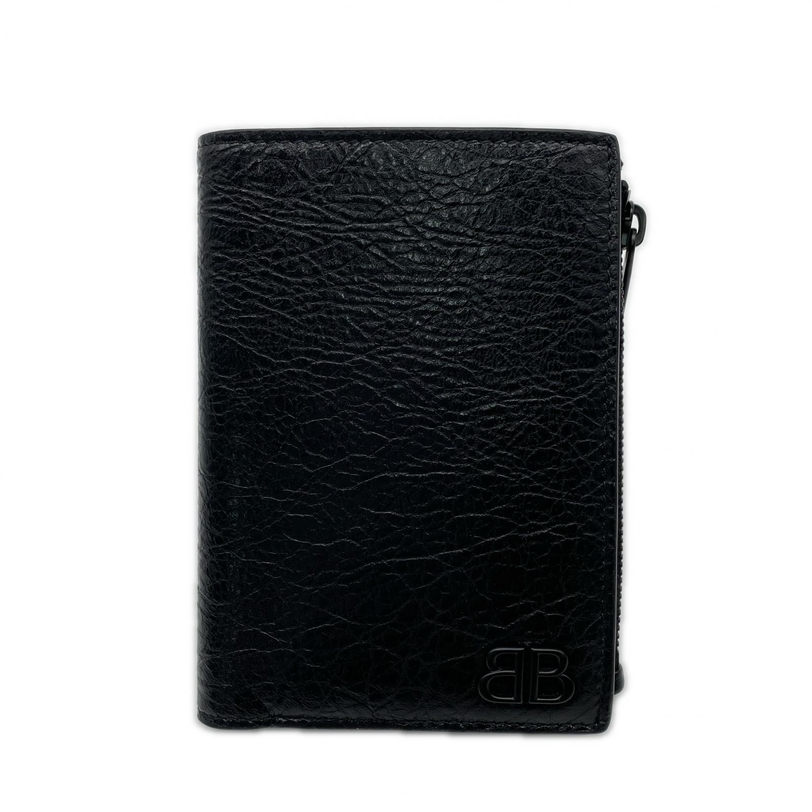 3日以内返品可 美品 二つ折り財布 モナコ レザー コンパクトウォレット 843075 ブラック ラムスキン メンズ