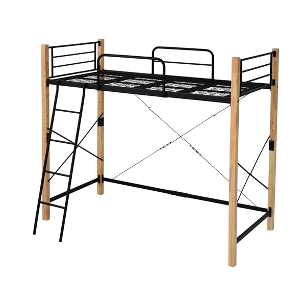 ロフトベッド ハイタイプ シングルベッド IRI-1043SET-BKNA ブラック×ナチュラル