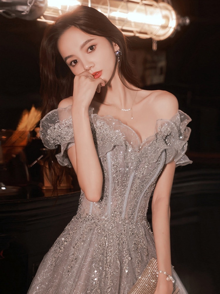 イブニングドレス女性ワンショルダーブライズメイドハイエンド気質ホスト芸術テスト