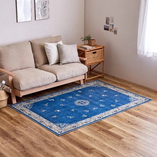 【メーカー直送品】萩原 転写プリントラグ ミュゲ 約130×190cm ブルー
